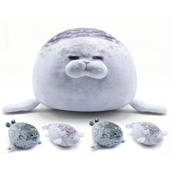 BRAUDREW Chubby Seal Plush Pillow with 4 Cuddly Babies Seal in Her Tummy, Blob - Picture 1 of 11